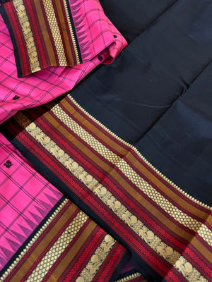 Pattu Pett - Exquisite No Zari Kanchivarams - candy pink and black