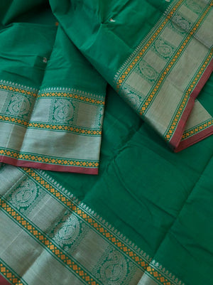 Mangalavastaram - dark green and woven borders