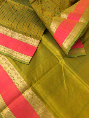 Woven Motifs Silk Cottons - stunning green Lakshadeepam
