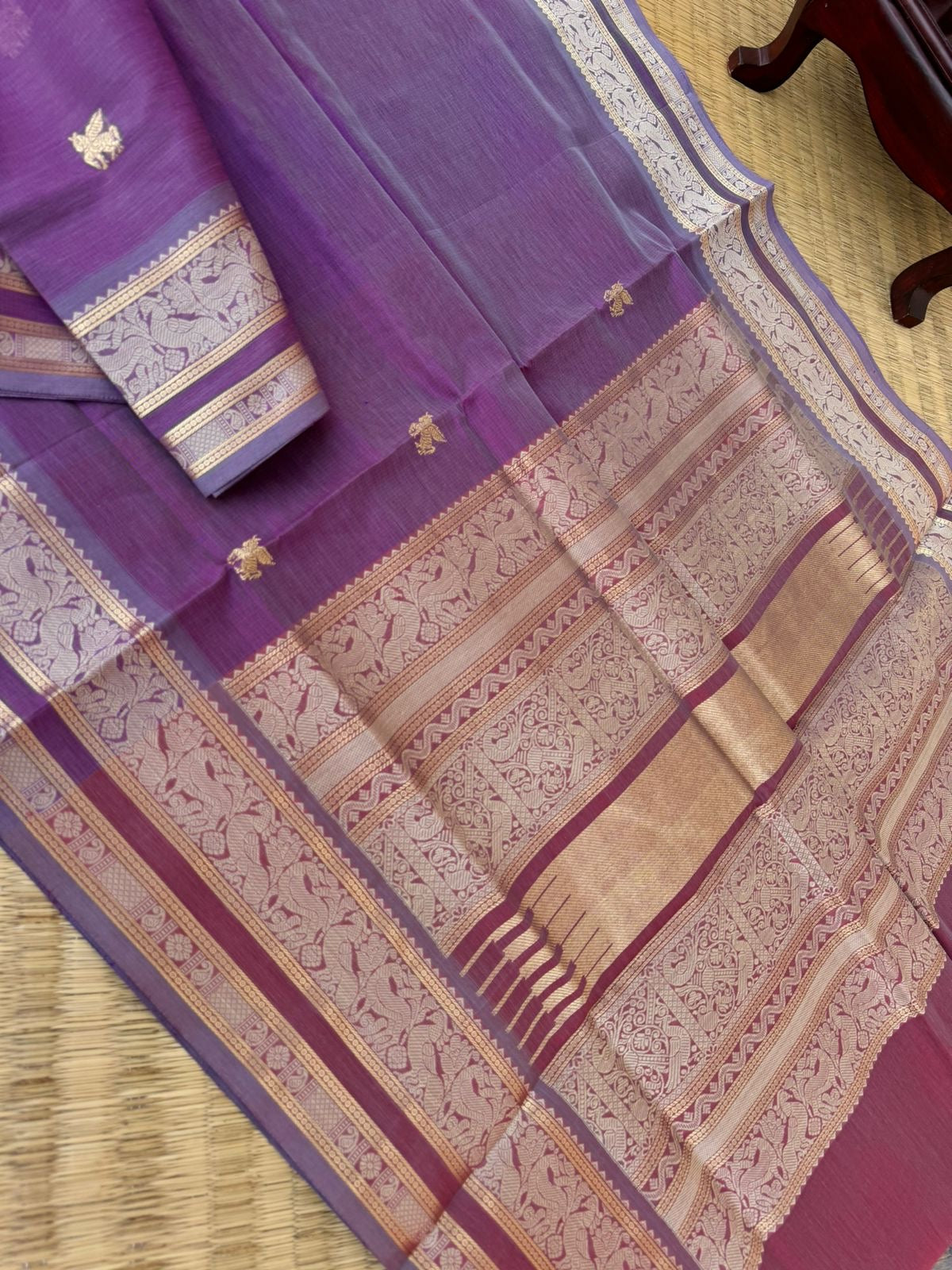 Zari Kissed Silk Cotton -micro thin strips body with gorgeous contrast pallu and blouse