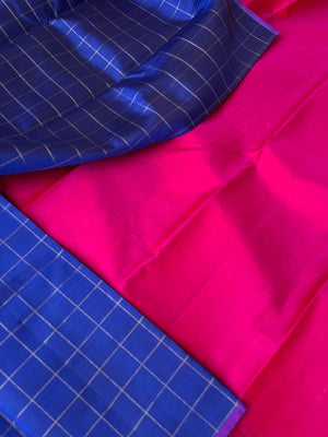 Corporate Kanchivaram - deep dark burnt blue zari kattam and Indian pink. A vintage silver jewellery and this saree will be a master piece