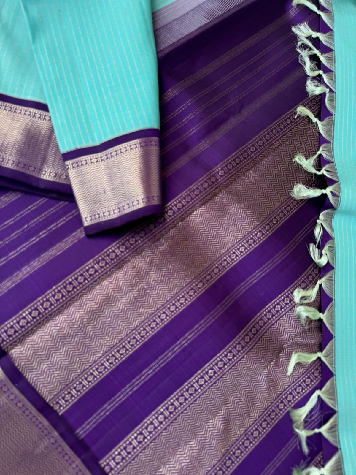 Interesting Kanchivarams - pastel baby blue and deep violet!! Combination made in heaven