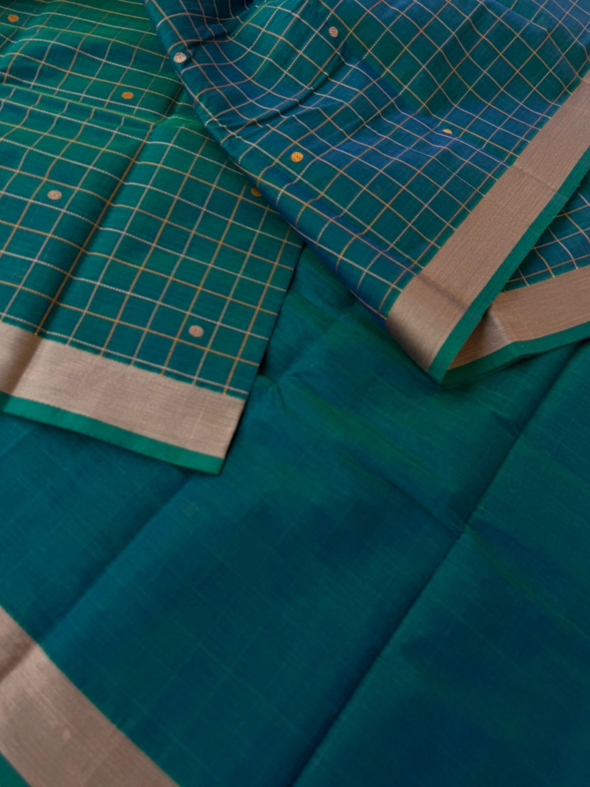 Mangalavastaram - deep peacock blue green with kattam buttas woven body