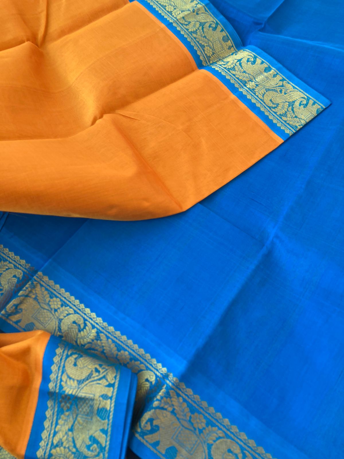 Korvai Silk Cottons - mustard and sulphate blue