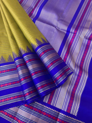 Mixed Bag Of Korvai Kanchivaram - pale green and blue with stripes woven body