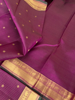 Treasures of Kanchivaram - Solid Gold Zari Woven Border Kanchivarams - stunning deep purple and gold Vairaoosi kattam with gorgeous pallu