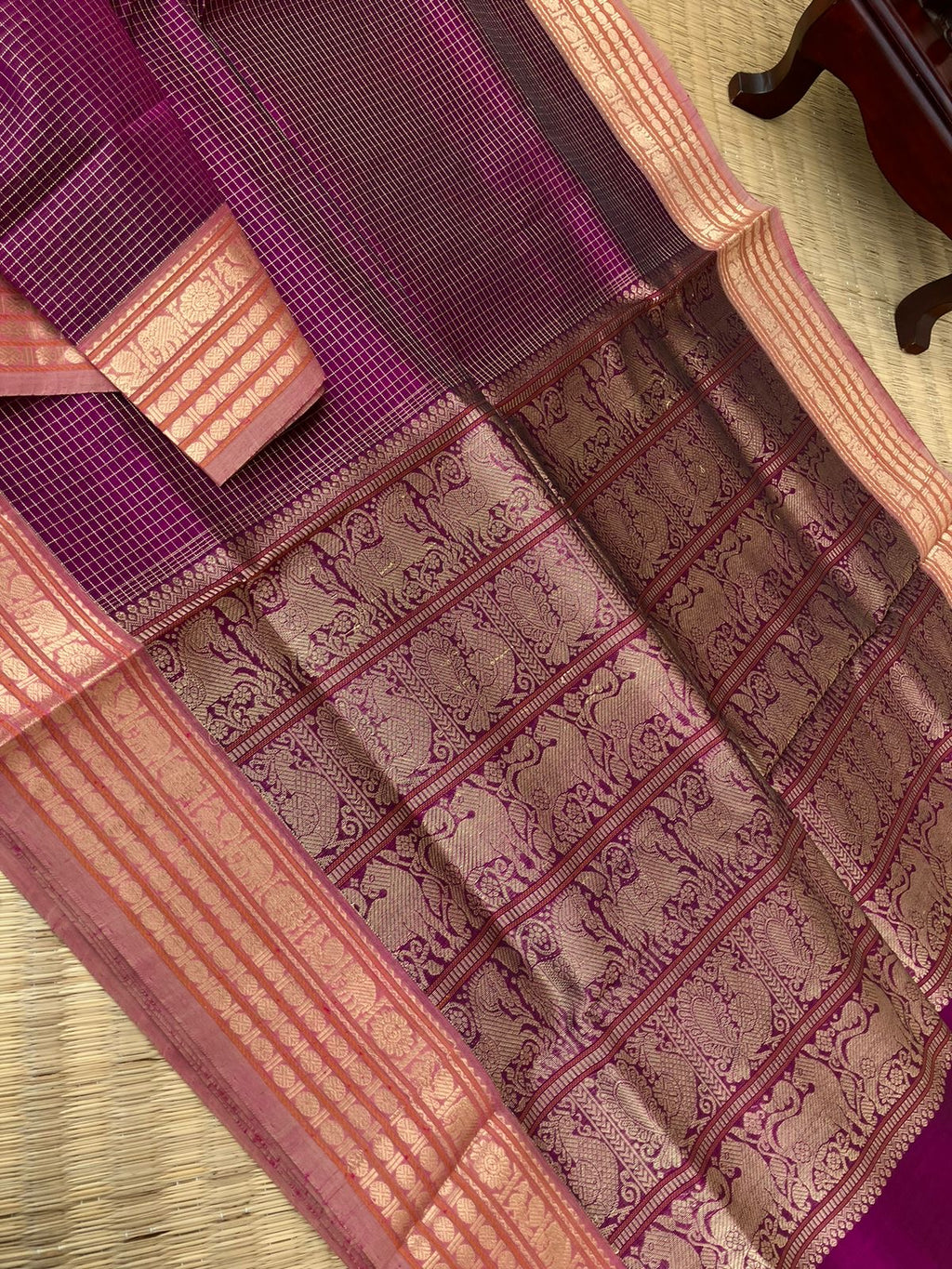 Zari Kissed Silk Cotton - gorgeous majentha purple Vairaoosi chex