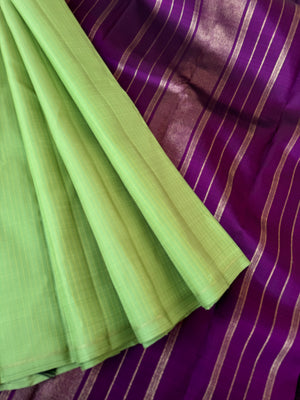 Ragas on Kanchivaram - pista green and purple borderless with vertical muthu strips