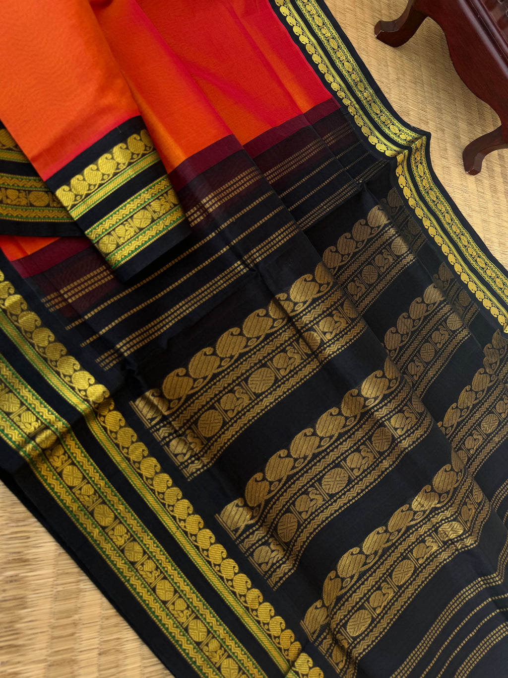 Korvai Silk Cotton - burnt orange and black