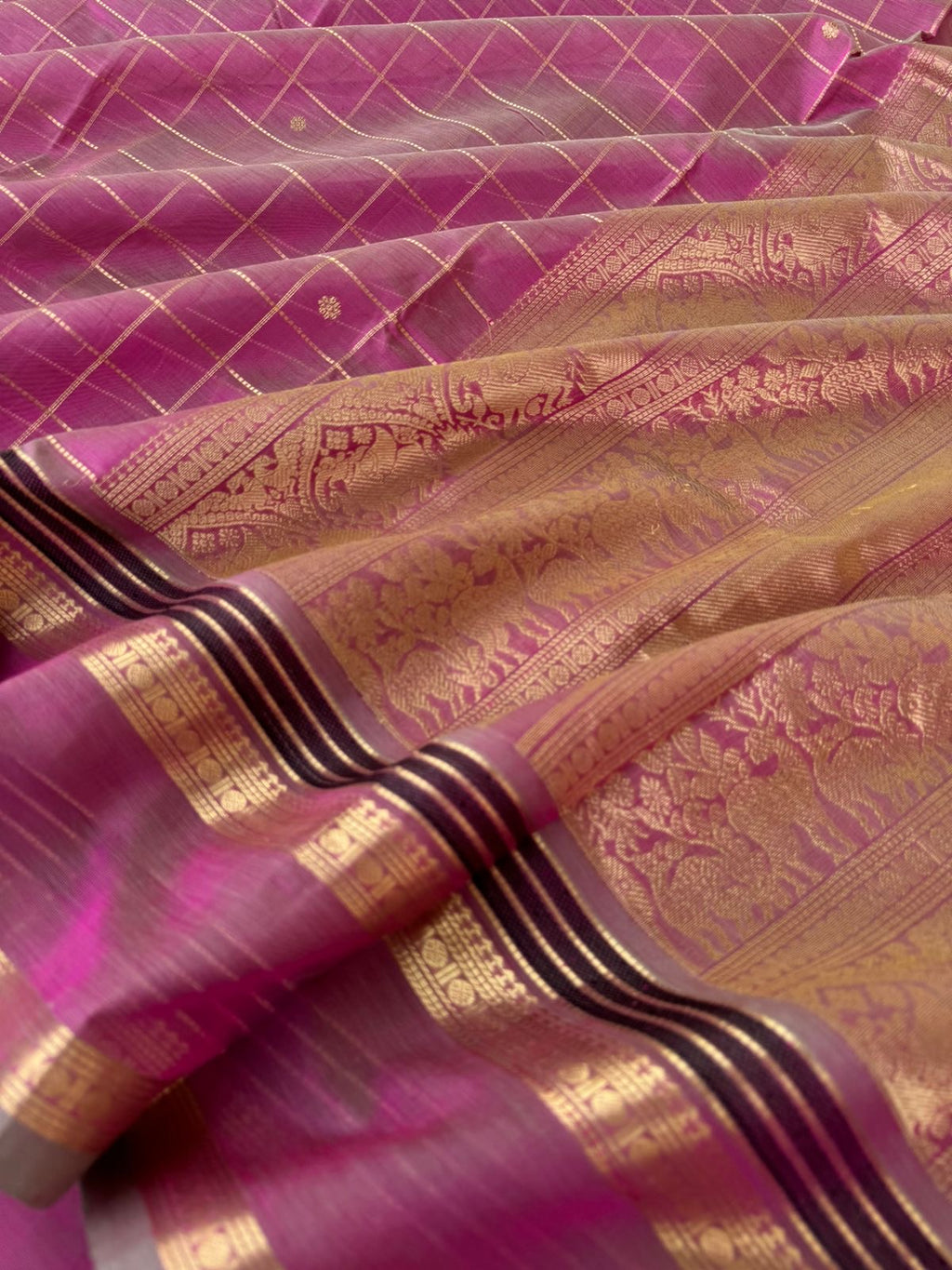 Zari Kissed Silk Cotton - keva pink a vintage tone muthu kattam