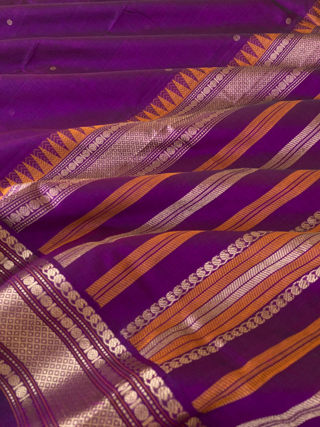 Zari Kissed Silk Cotton - deep dark purple with solid mayil kann woven borders