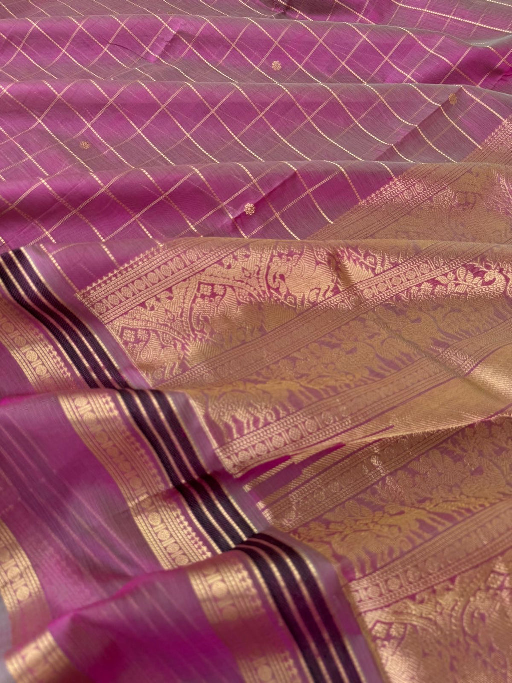 Zari Kissed Silk Cotton - unusual pink muthu kattam