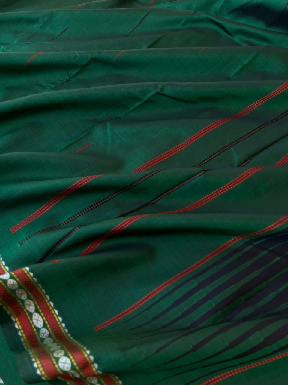 Woven from Memories - Beautiful No Zari Kanchivarams - deep dark meenakshi green malli mokku or rain drops