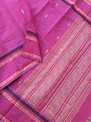 Mangalavastaram - elegant rose pink with fish woven buttas