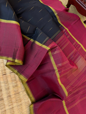 Kanchivaram Trunk - Every Day Essential Kanchivarams | black and burgundy rain drops