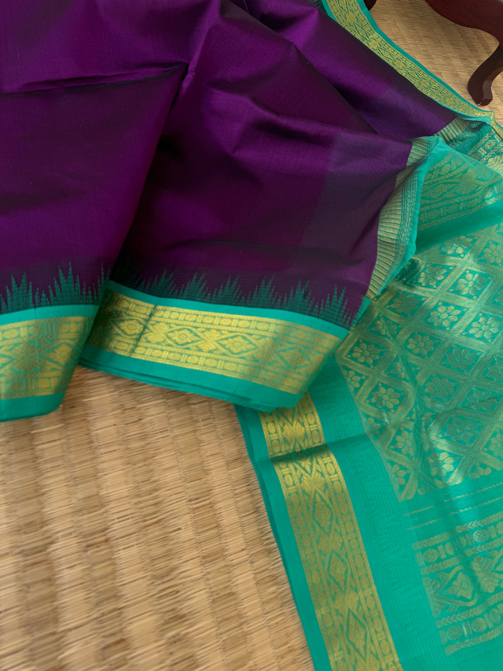 Korvai Silk Cotton - deep purple and teal