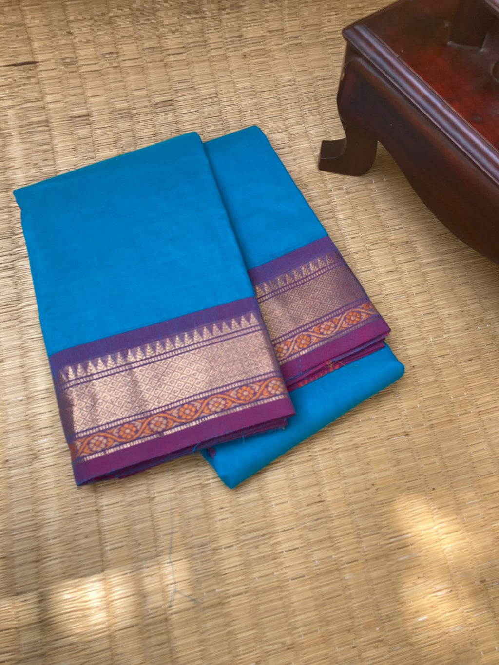 Woven Buttas on Kanchi Cottons - sulphate blue