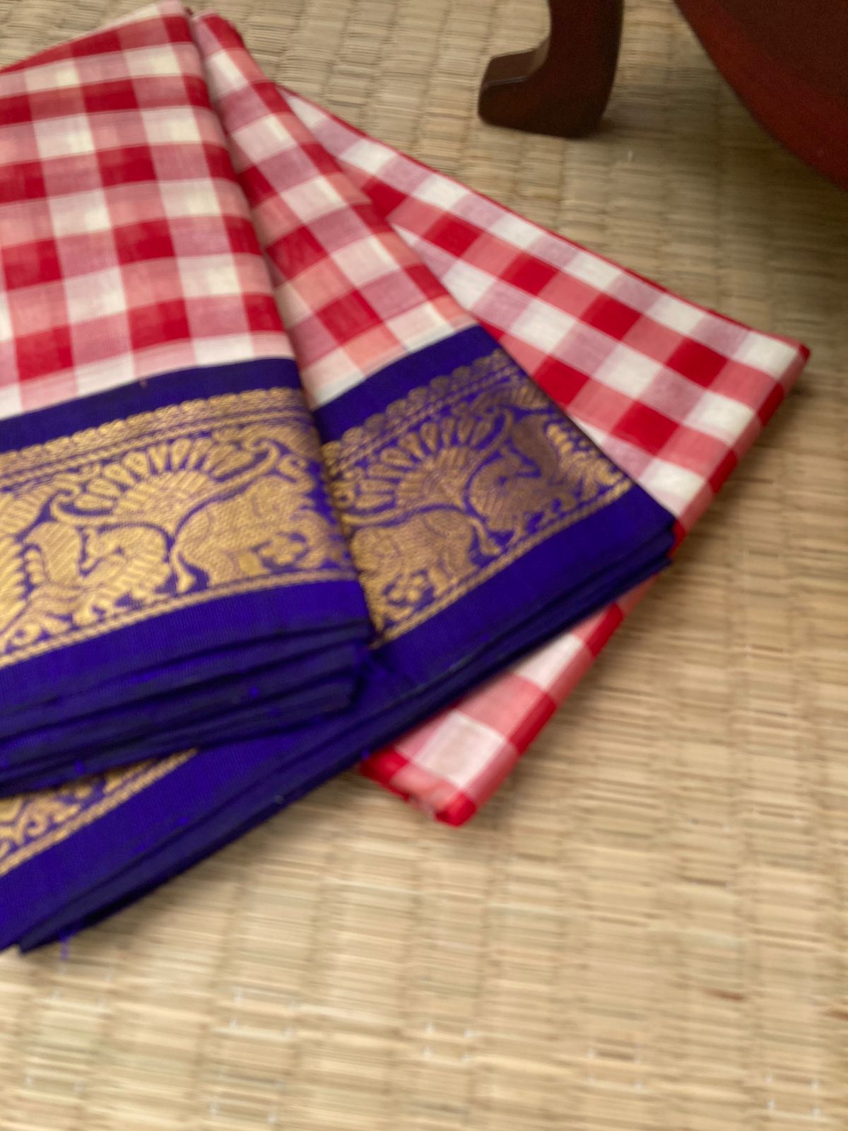 Paalum Palamum Kattams Korvai Silk Cottons - off white and deep red with deep ink blue