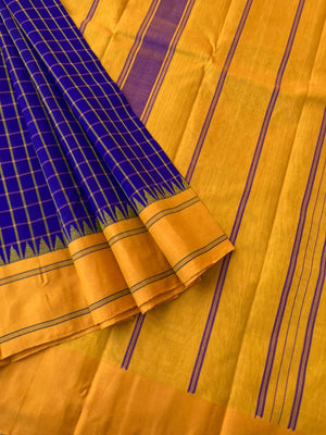 Signature Korvai Silk Cottons - ink blue and mustard