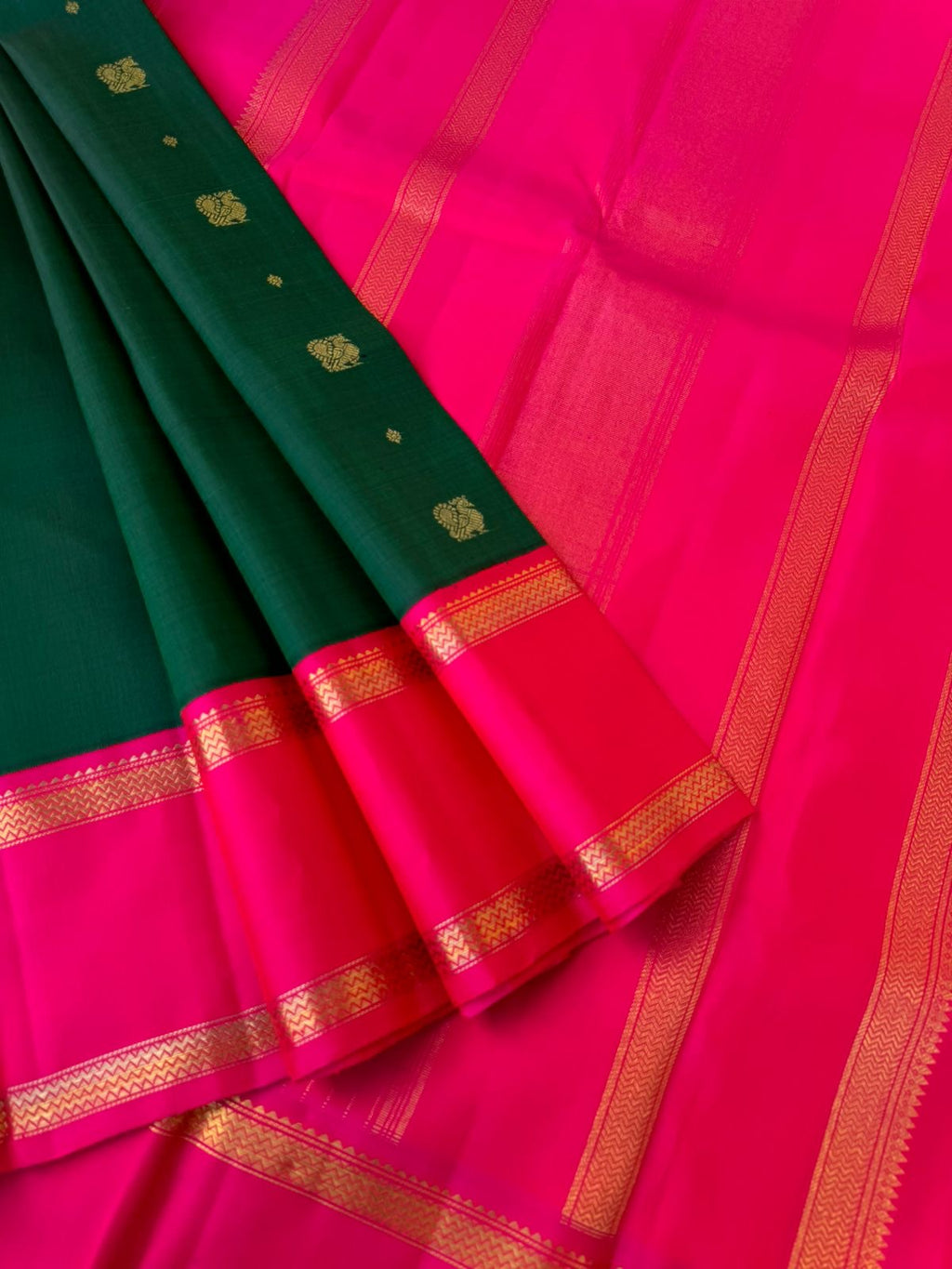 Connection Made By Korvai - meenakshi green on indian pink