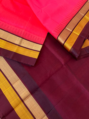 Korvai Silk Cotton - hot pink and coffee brown