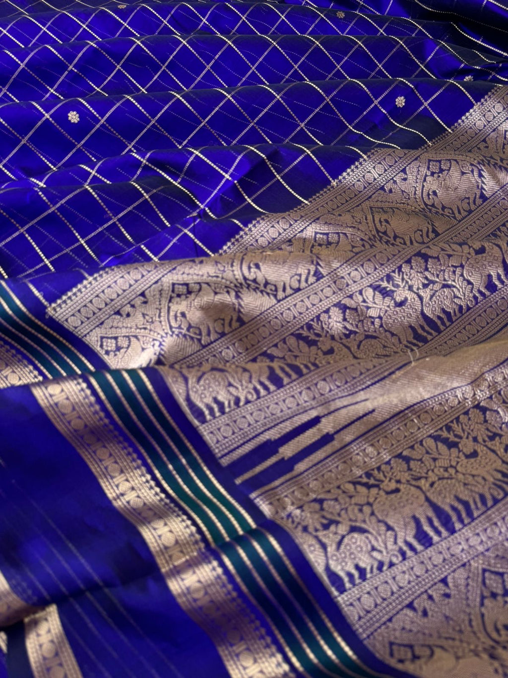 Zari Kissed Silk Cotton - deep dark ink blue muthu kattam