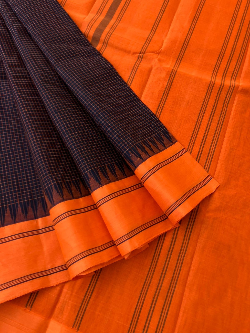 Signature Korvai Silk Cottons - coffee bean and orange podi kattam