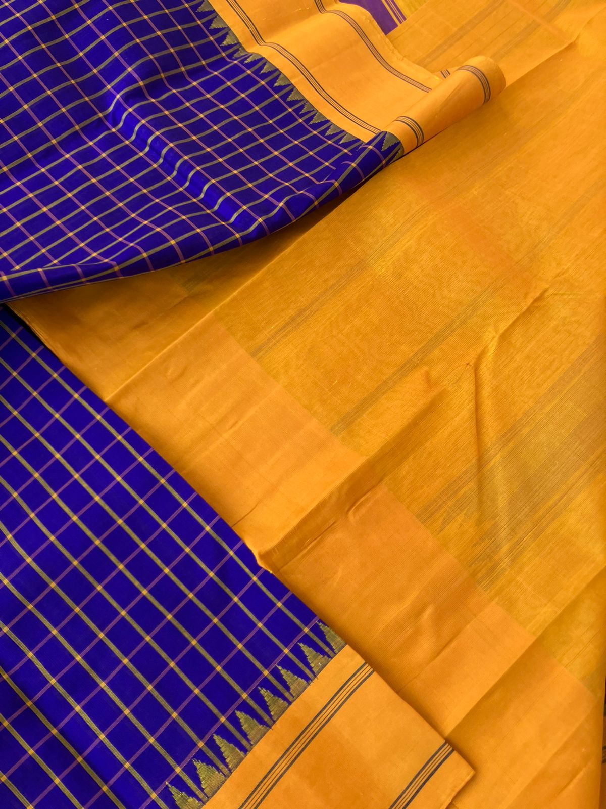 Signature Korvai Silk Cottons - ink blue and mustard