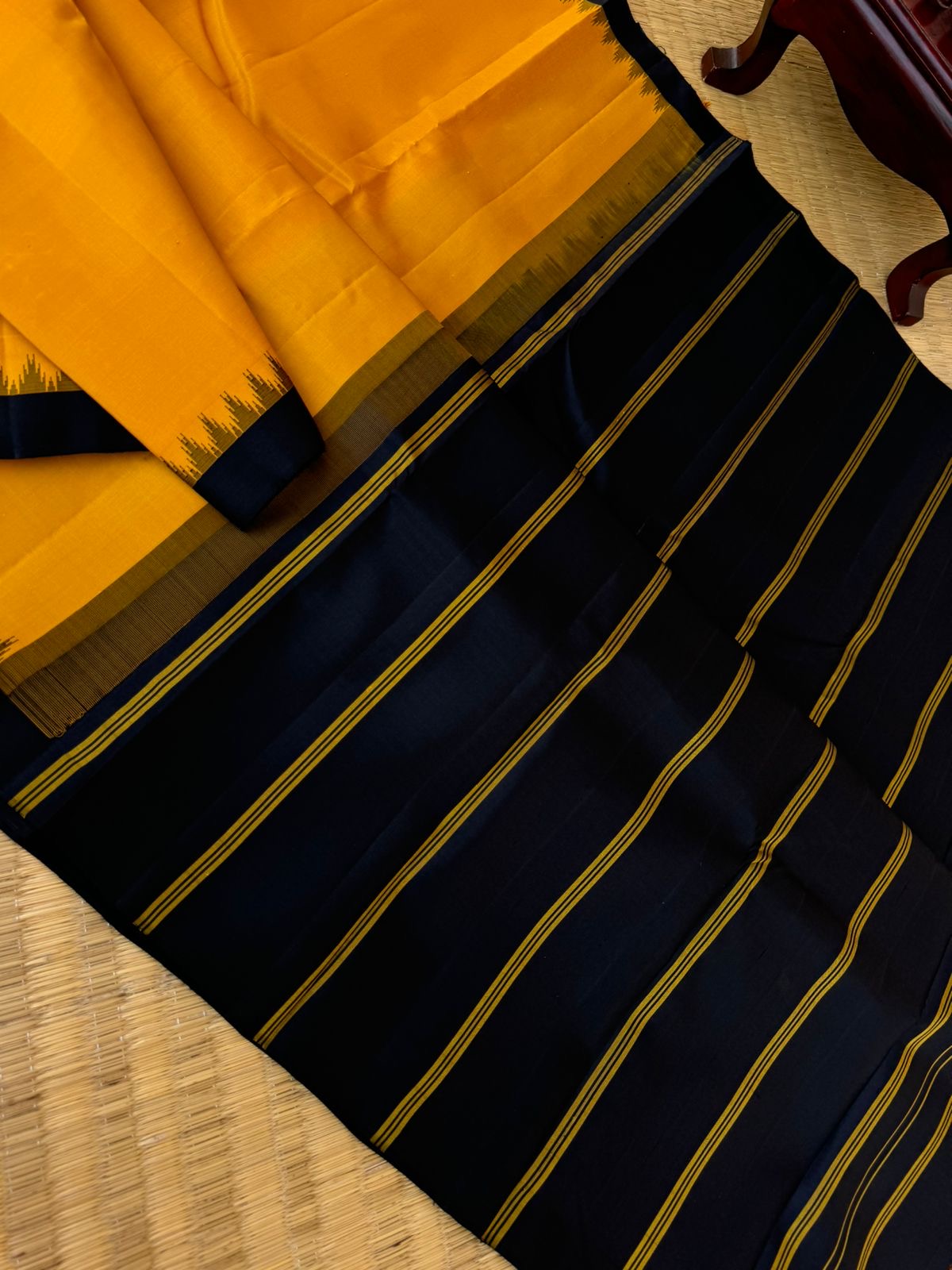 Bliss of Korvai Kanchivaram - stunning mustard and black for people who love small borders