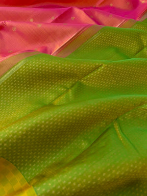 Album Untouched - stunning peach and apple green with mat chex woven borders with full zari brocade woven pallu and blouse