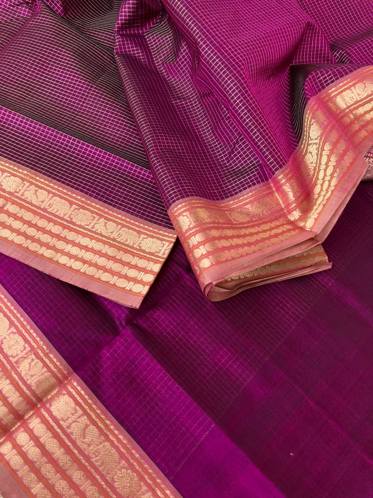 Zari Kissed Silk Cotton - gorgeous majentha purple Vairaoosi chex