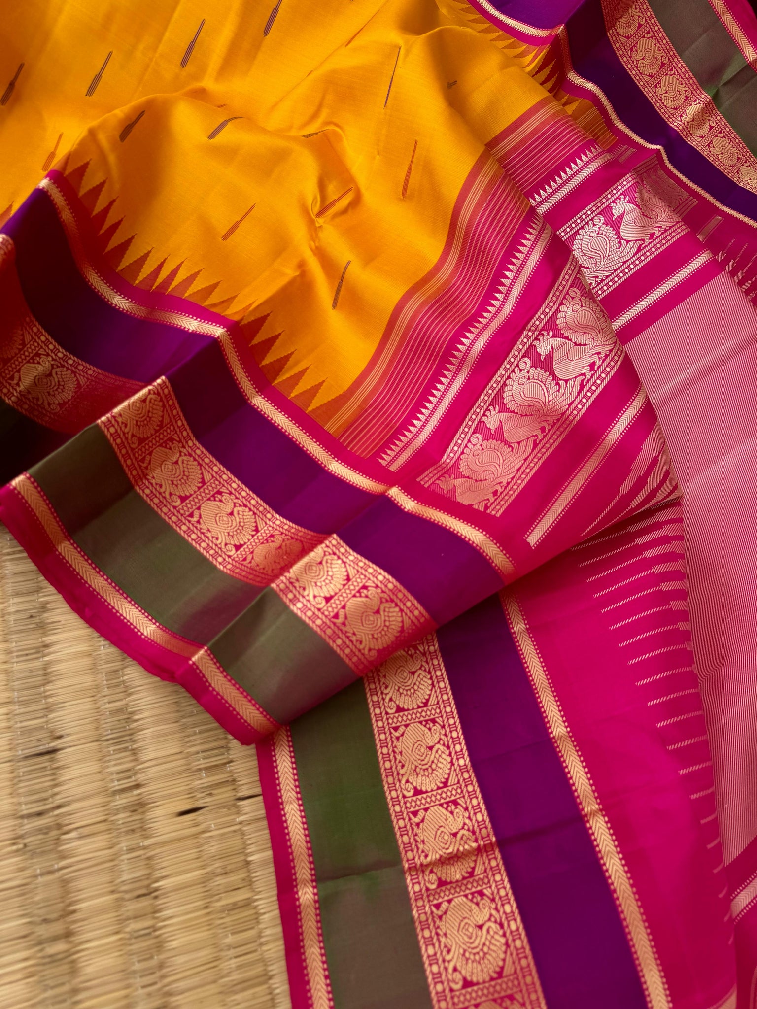 Sahasram - amazing mango yellow and pink with rain drops woven pallu