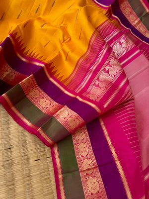 Sahasram - amazing mango yellow and pink with rain drops woven pallu