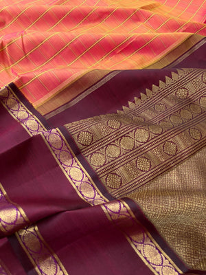 Meenakshi Kalayanam - Authentic Heirloom Korvai Kanchivarams - stunning peach and maroon with vintage vibes