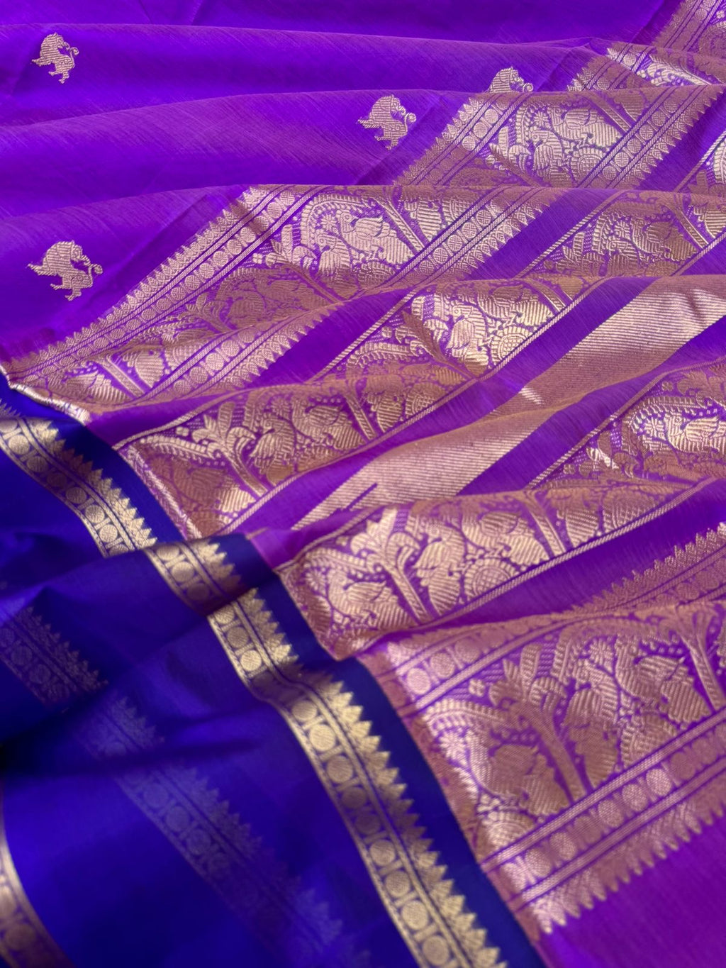 Zari Kissed Silk Cotton - violet blue yali woven buttas