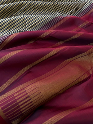 Kattams on Kanchivaram - gorgeous cream and black kottadi chex with maroon pallu and blouse