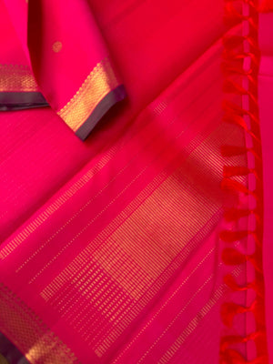 Shree - Stunning Small Border Kanchivarams - stunning hot pink