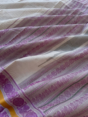 Mangalavastaram - off white with small woven Mayil chackaram borders