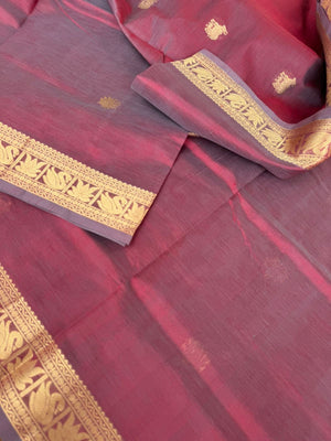 Zari Kissed Silk Cotton - burgundy and dual tone