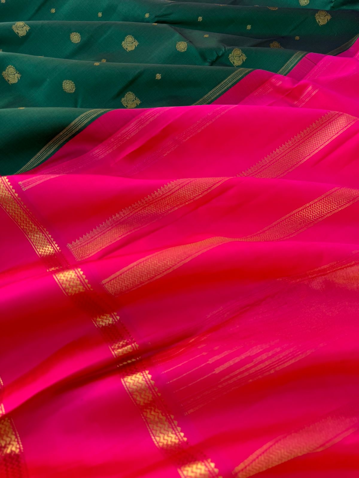 Connection Made By Korvai - meenakshi green on indian pink