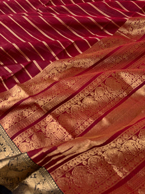 Zari Kissed Silk Cotton - wine maroon veldhari with black yali woven borders