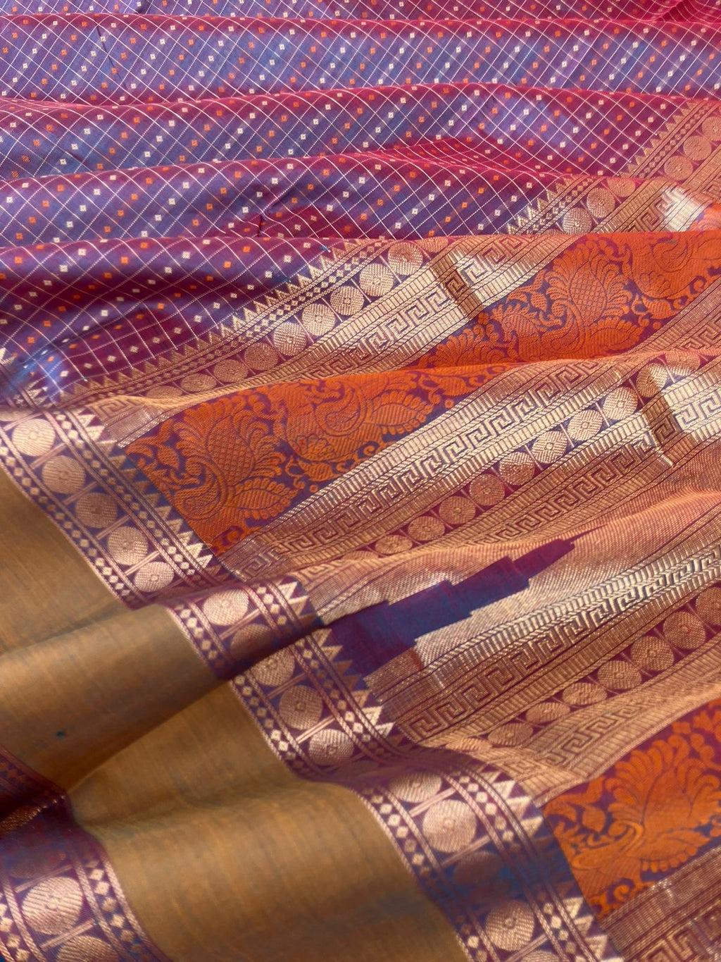 Woven Motifs Silk Cotton - gorgeous dual tone lakshadeepam