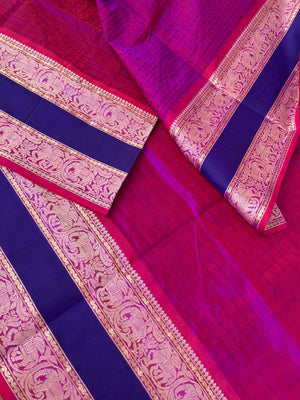 Traditional Colours Woven Motifs Silk Cotton - purple pink lakshadeepam with black buttas