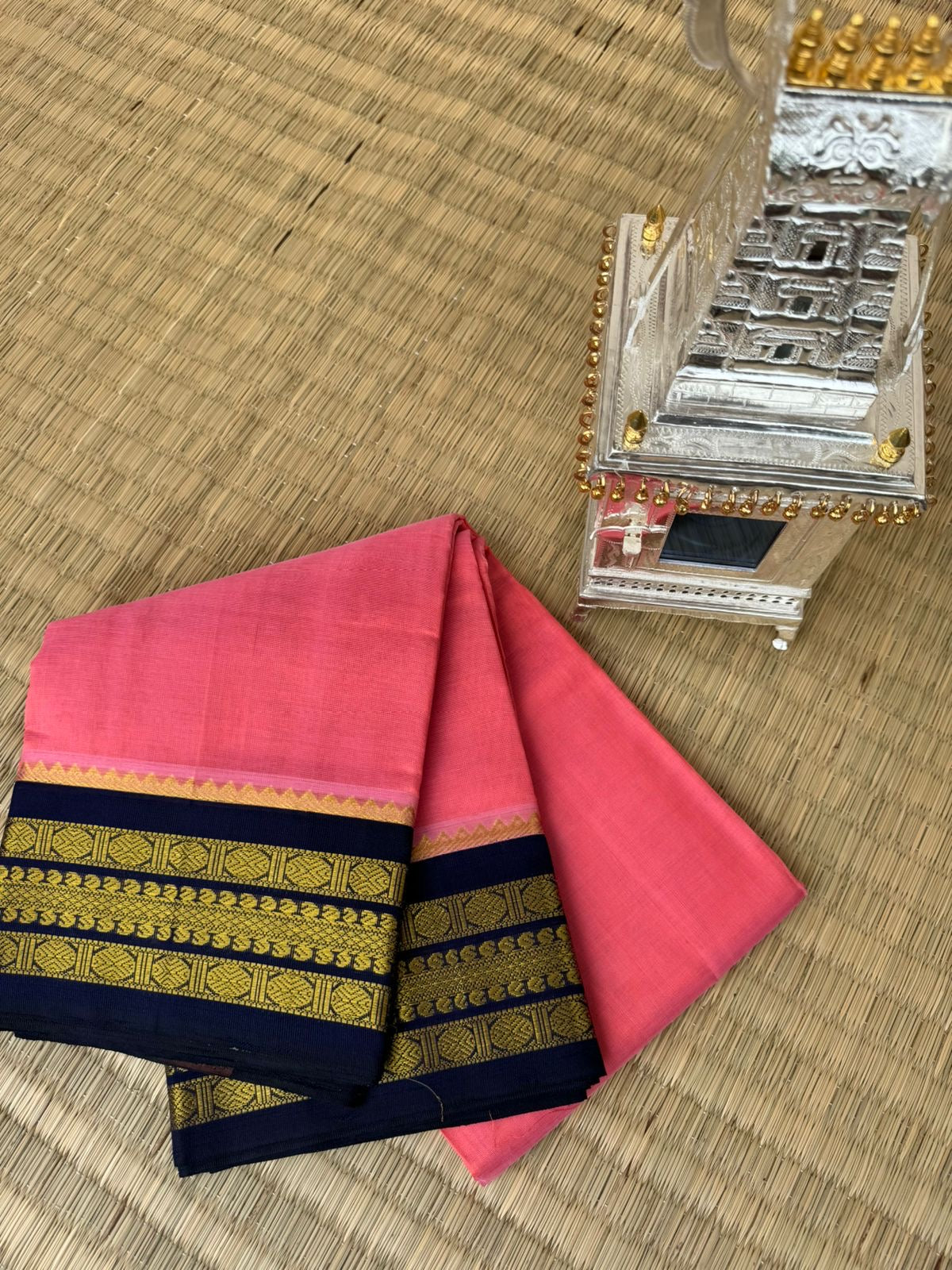 Korvai Silk Cottons - lotus pink and navy