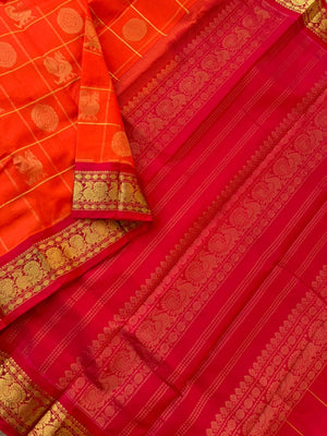 Korvai Silk Cotton - orange and red mayil chackaram