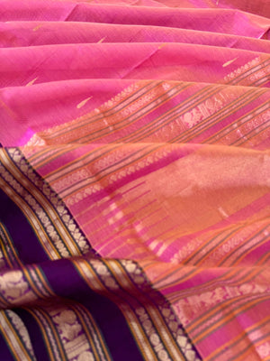 Zari Kissed Silk Cotton - stunning short pink with rain drops woven buttas