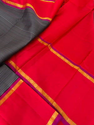 Album Untouched -  deep black grey oosi stripes woven body with deep red korvai woven borders