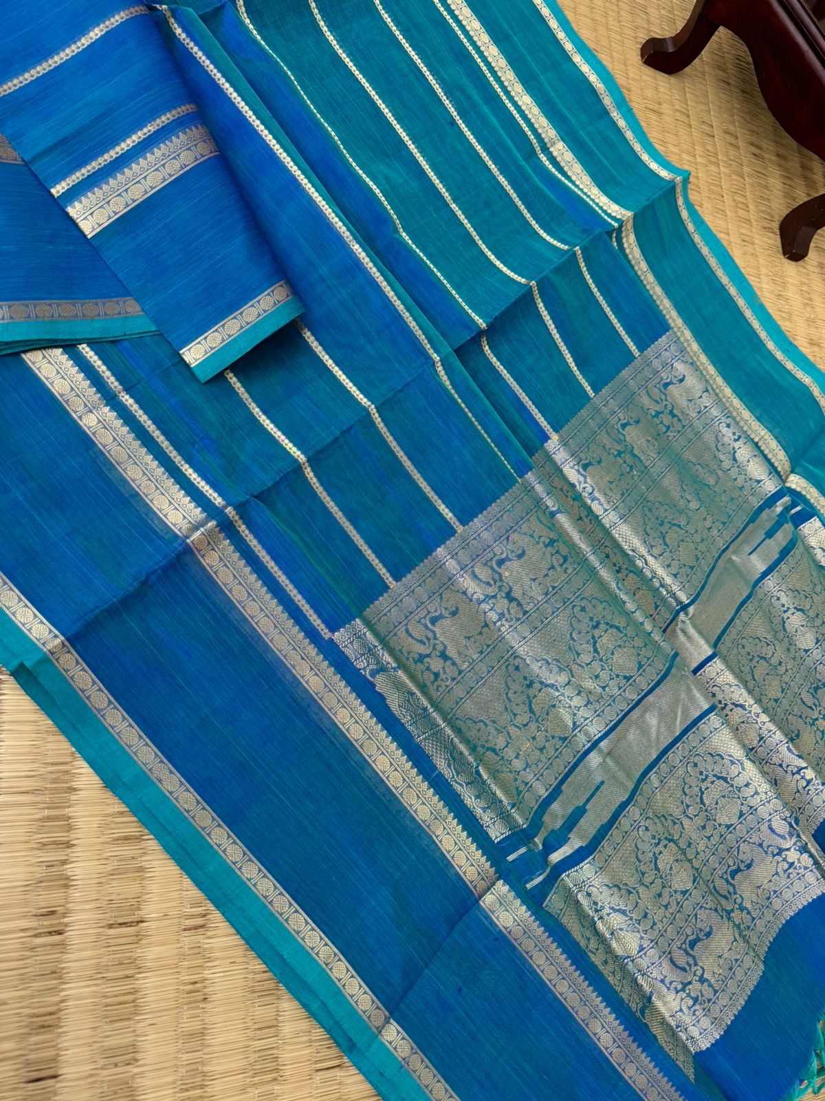 Zari Kissed Silk Cotton - gorgeous blue veldhari