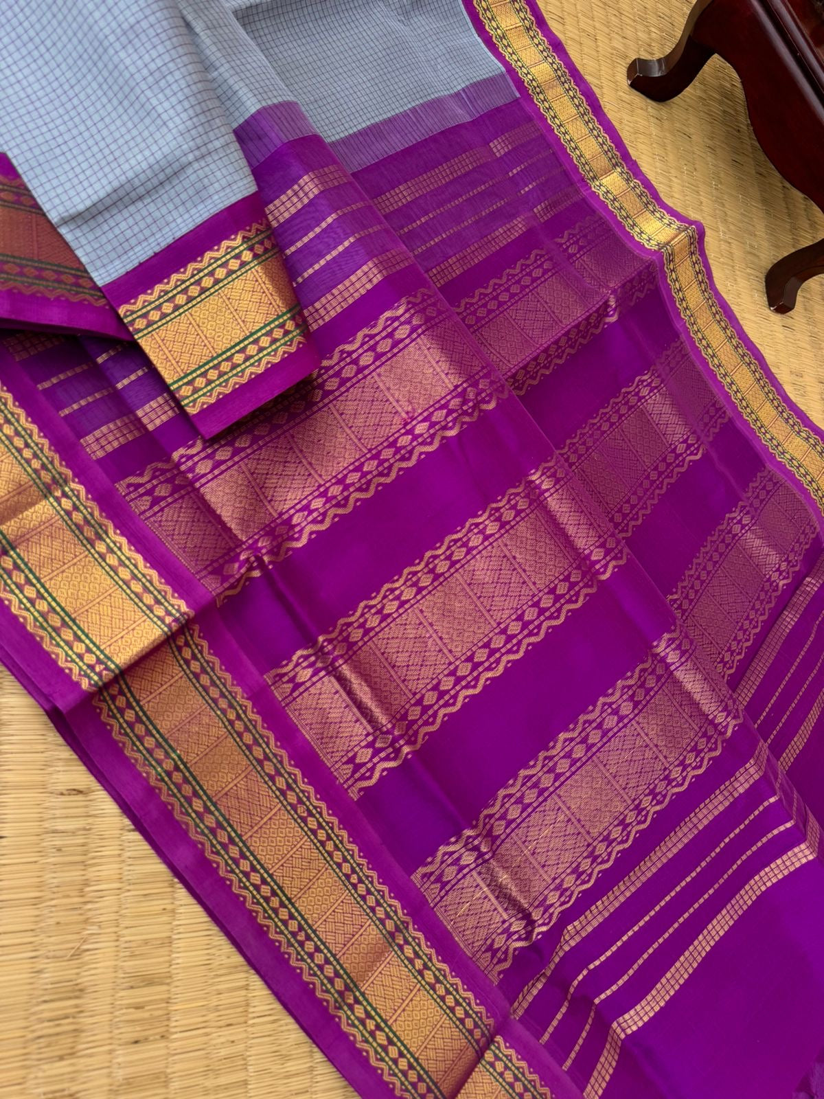 Kattams on Korvai Silk Cotton - greyish tone and majenta