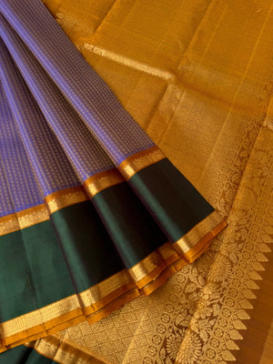 Kanchivaram Theory - dual tone golden blue and fenugreek tone with retta pett woven borders